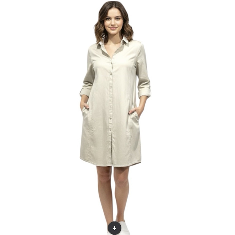 J. Jill Missy kakhi long sleeve roll tab shirt dress size 12 - Picture 3 of 11